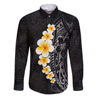 Black Tropical Plumeria With Galaxy Polynesian Art Family Matching Off Shoulder Short Dress and Hawaiian Shirt