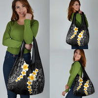 Black Tropical Plumeria With Galaxy Polynesian Art Grocery Bag