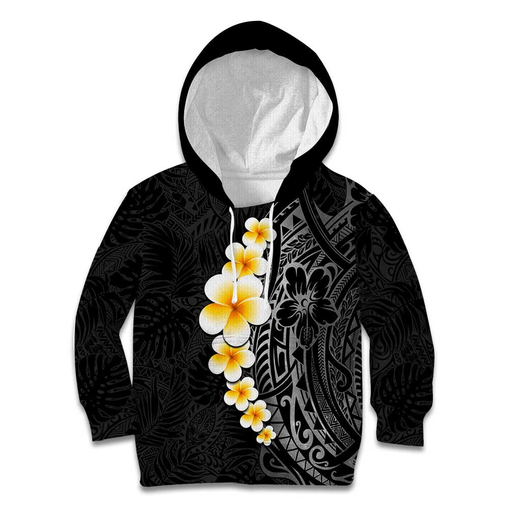Black Tropical Plumeria With Galaxy Polynesian Art Kid Hoodie LT14 Hoodie Black - Polynesian Pride
