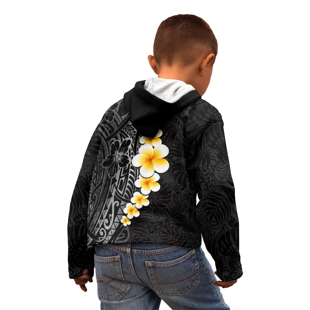 Black Tropical Plumeria With Galaxy Polynesian Art Kid Hoodie LT14 - Polynesian Pride
