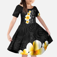 Black Tropical Plumeria With Galaxy Polynesian Art Kid Short Sleeve Dress LT14 KID Black - Polynesian Pride