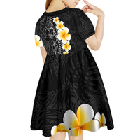 Black Tropical Plumeria With Galaxy Polynesian Art Kid Short Sleeve Dress LT14 - Polynesian Pride