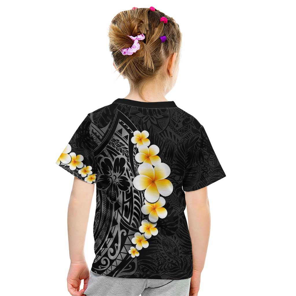 Black Tropical Plumeria With Galaxy Polynesian Art Kid T Shirt LT14 - Polynesian Pride