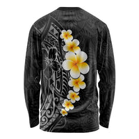 Black Tropical Plumeria With Galaxy Polynesian Art Long Sleeve Shirt