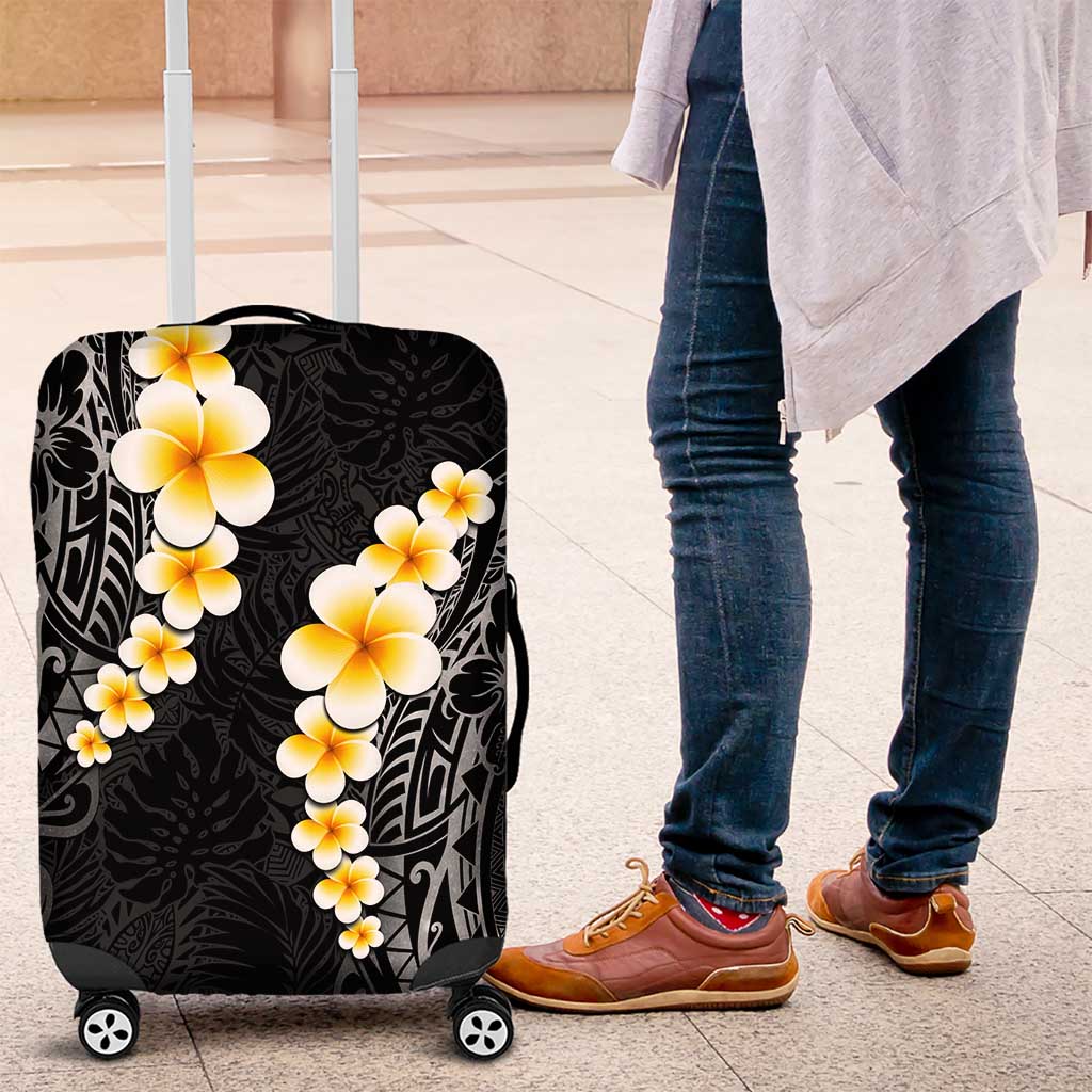 Black Tropical Plumeria With Galaxy Polynesian Art Luggage Cover LT14 Black - Polynesian Pride