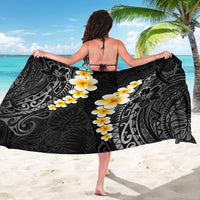 Black Tropical Plumeria With Galaxy Polynesian Art Sarong