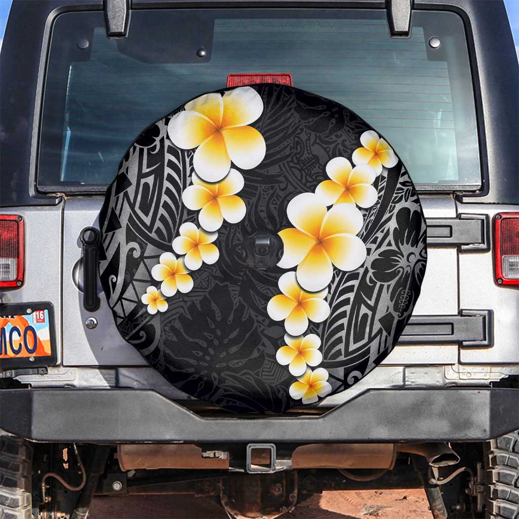 Black Tropical Plumeria With Galaxy Polynesian Art Spare Tire Cover LT14 Black - Polynesian Pride