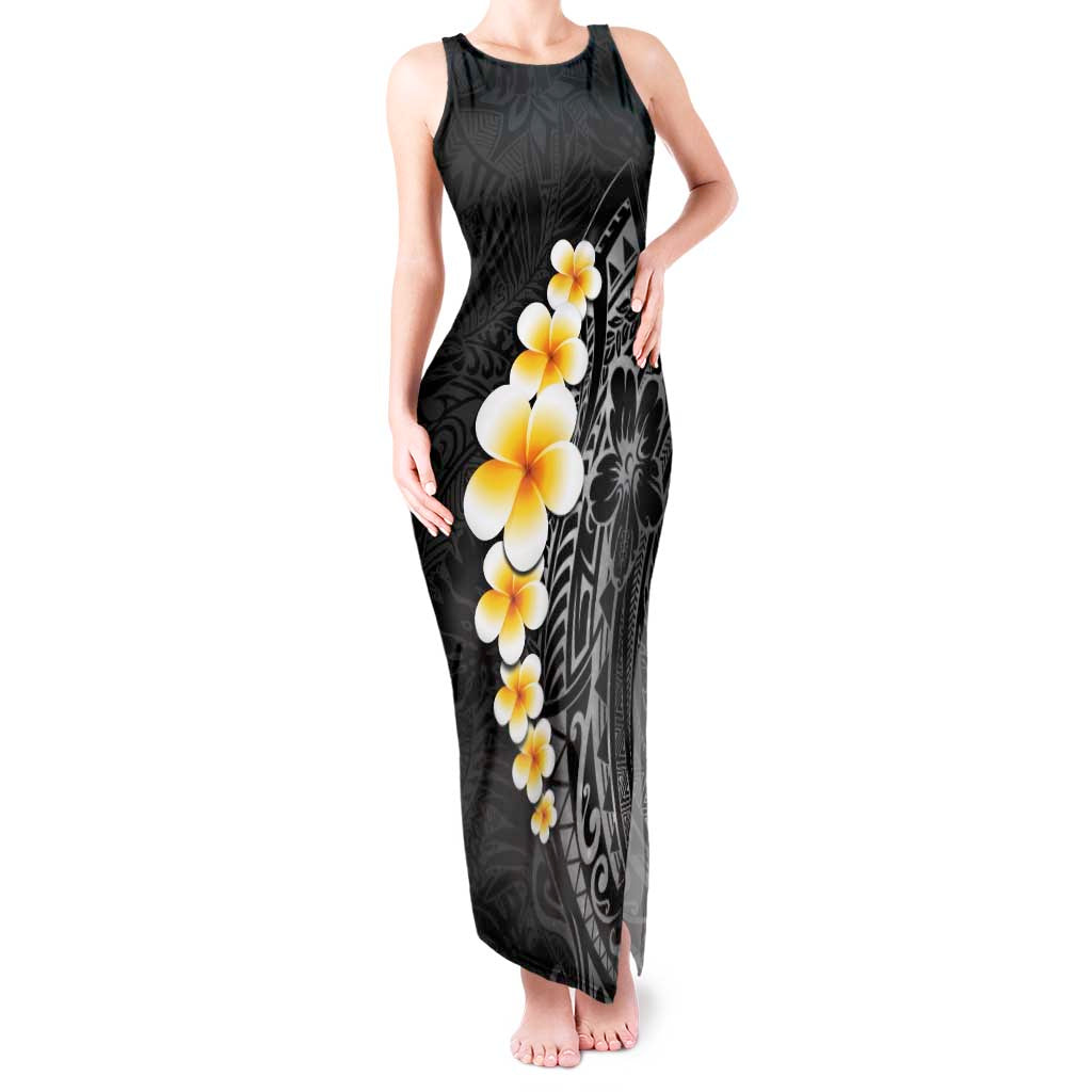 Black Tropical Plumeria With Galaxy Polynesian Art Tank Maxi Dress