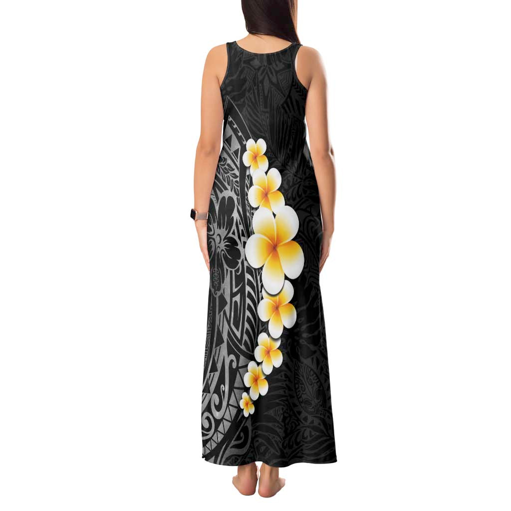 Black Tropical Plumeria With Galaxy Polynesian Art Tank Maxi Dress LT14 - Polynesian Pride
