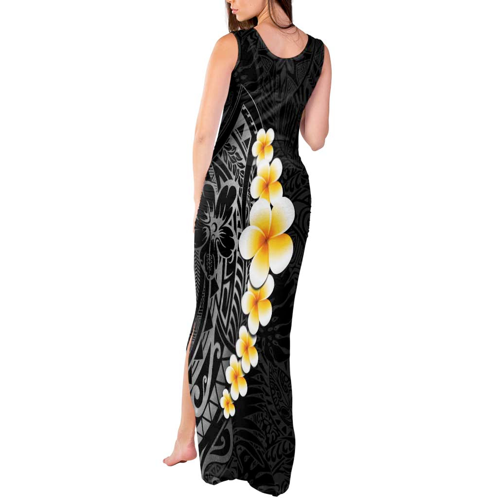 Black Tropical Plumeria With Galaxy Polynesian Art Tank Maxi Dress LT14 - Polynesian Pride