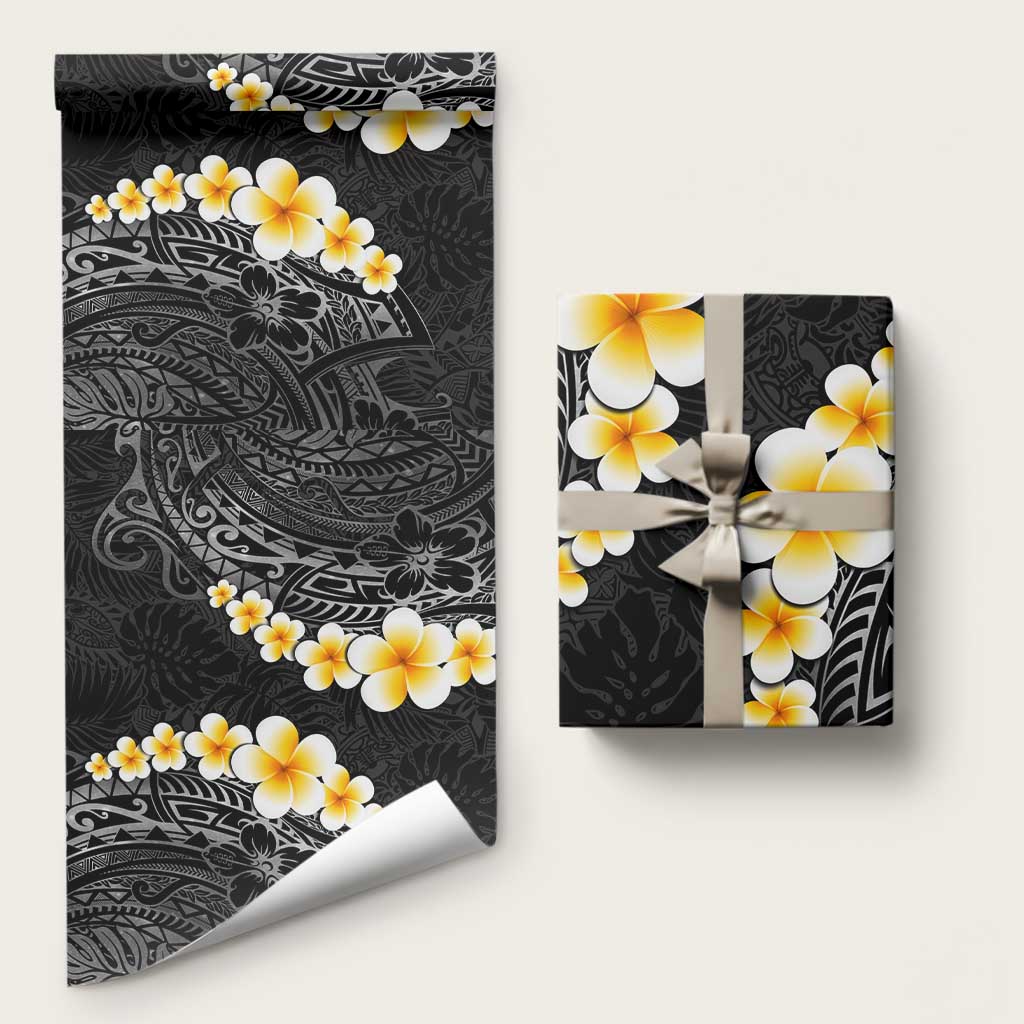 Black Polynesia Wrapping Paper Plumeria Tropical Leaves With Galaxy Polynesian Art