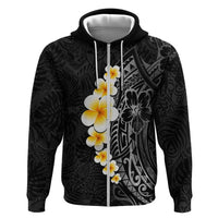 Black Tropical Plumeria With Galaxy Polynesian Art Zip Hoodie