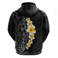 Black Tropical Plumeria With Galaxy Polynesian Art Zip Hoodie