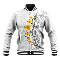 White Tropical Plumeria With Galaxy Polynesian Art Baseball Jacket