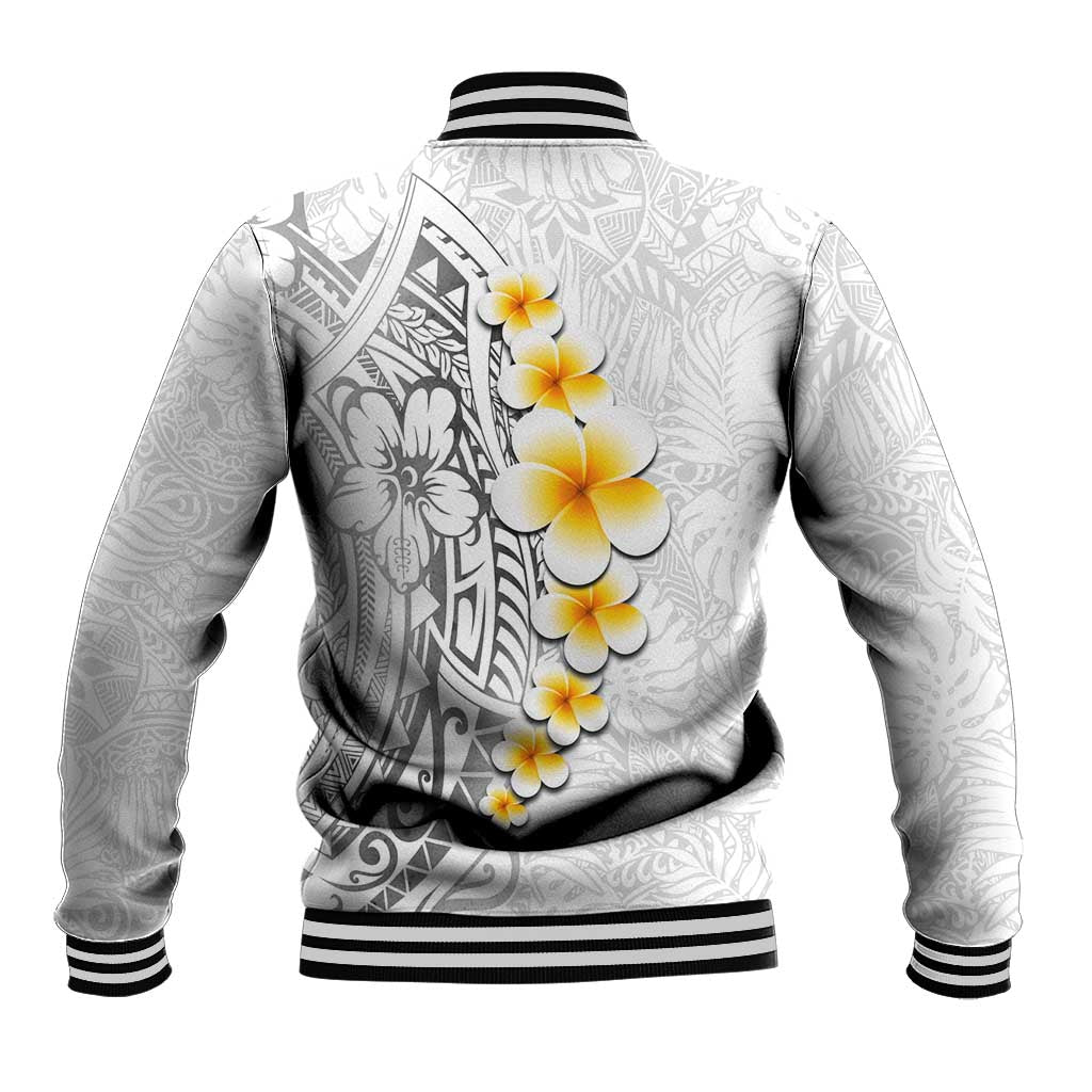 White Tropical Plumeria With Galaxy Polynesian Art Baseball Jacket