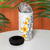 White Tropical Plumeria With Galaxy Polynesian Art 4 in 1 Can Cooler Tumbler
