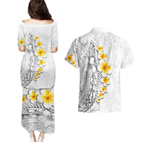White Tropical Plumeria With Galaxy Polynesian Art Couples Matching Puletasi and Hawaiian Shirt LT14 - Polynesian Pride