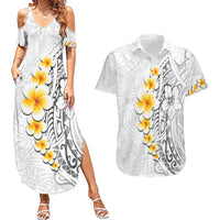 White Tropical Plumeria With Galaxy Polynesian Art Couples Matching Summer Maxi Dress and Hawaiian Shirt LT14 White - Polynesian Pride