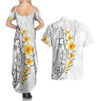 White Tropical Plumeria With Galaxy Polynesian Art Couples Matching Summer Maxi Dress and Hawaiian Shirt LT14 - Polynesian Pride