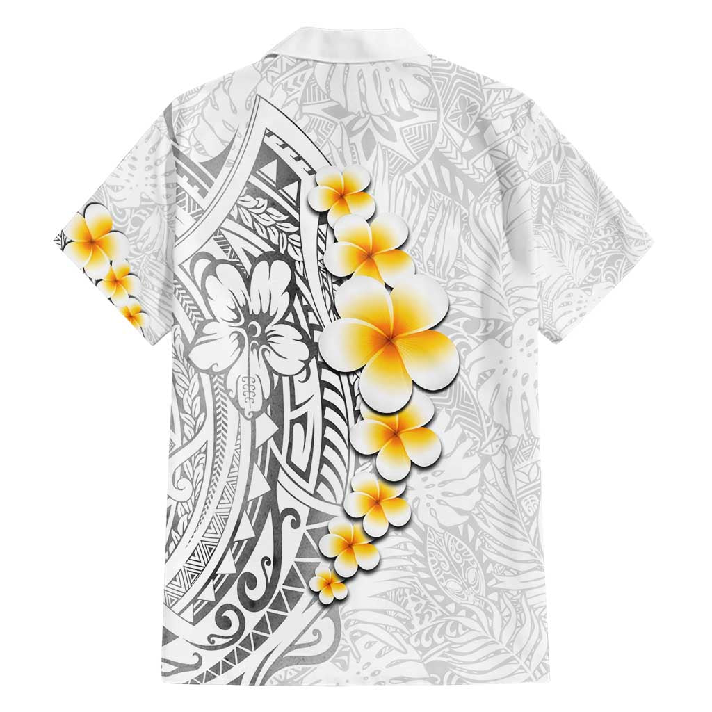 White Tropical Plumeria With Galaxy Polynesian Art Family Matching Short Sleeve Bodycon Dress and Hawaiian Shirt