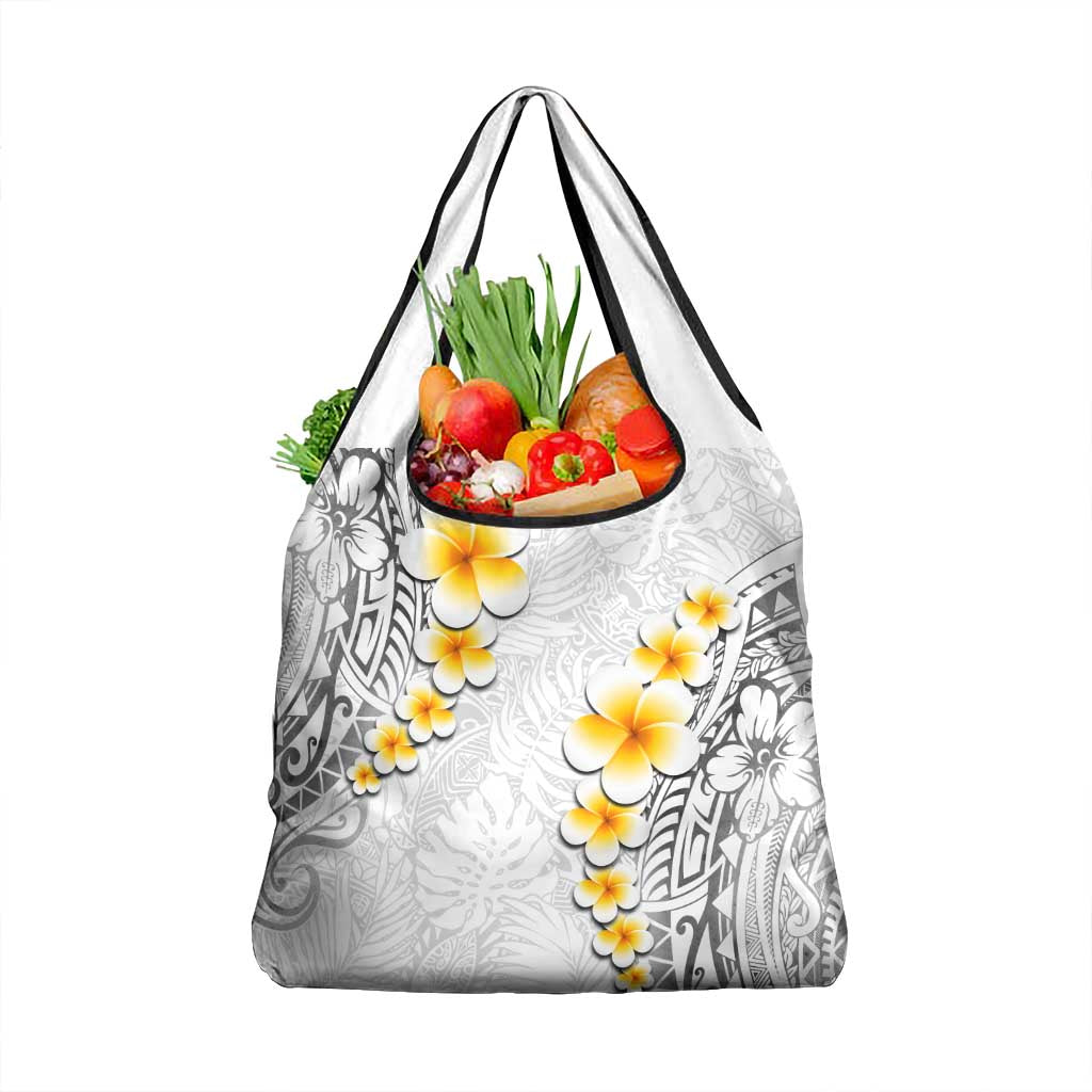 White Tropical Plumeria With Galaxy Polynesian Art Grocery Bag