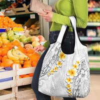 White Tropical Plumeria With Galaxy Polynesian Art Grocery Bag