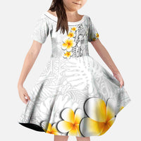 White Tropical Plumeria With Galaxy Polynesian Art Kid Short Sleeve Dress LT14 KID White - Polynesian Pride