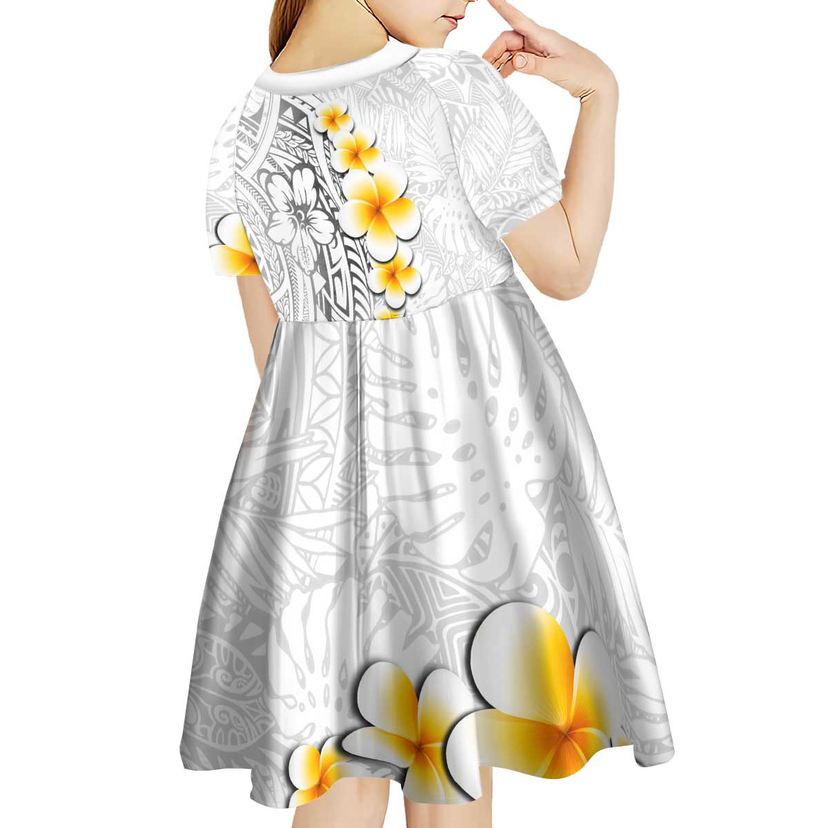 White Tropical Plumeria With Galaxy Polynesian Art Kid Short Sleeve Dress LT14 - Polynesian Pride