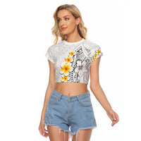 White Tropical Plumeria With Galaxy Polynesian Art Raglan Cropped T Shirt LT14 Female White - Polynesian Pride