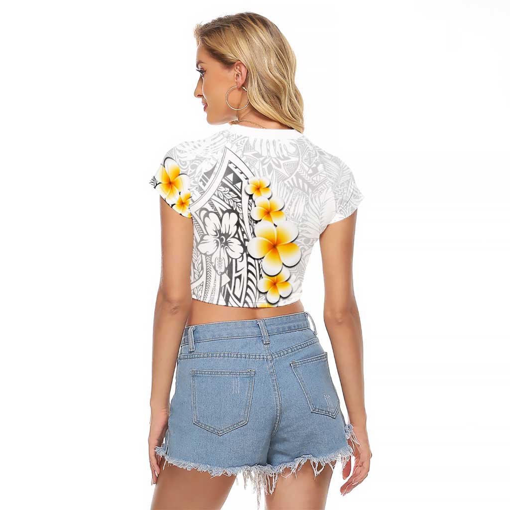 White Tropical Plumeria With Galaxy Polynesian Art Raglan Cropped T Shirt LT14 - Polynesian Pride