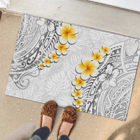 White Tropical Plumeria With Galaxy Polynesian Art Rubber Doormat