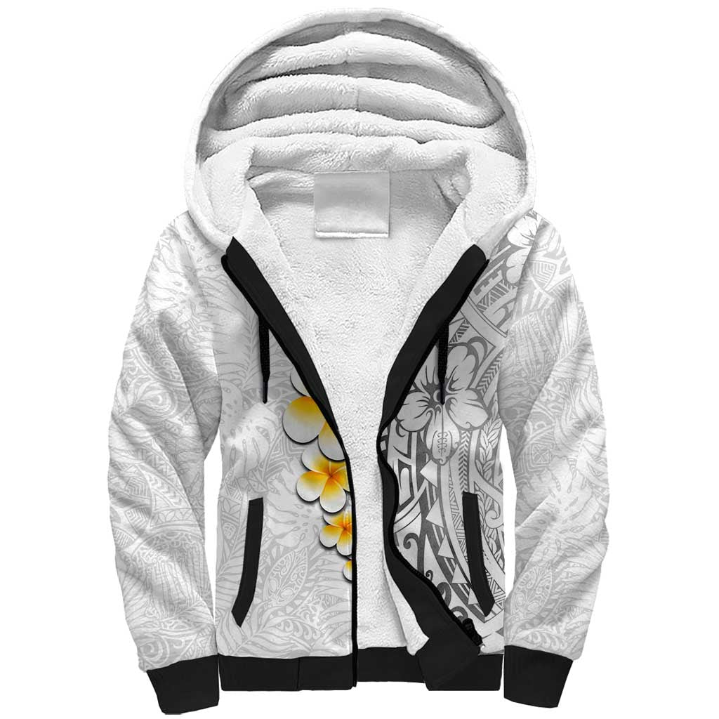 White Tropical Plumeria With Galaxy Polynesian Art Sherpa Hoodie