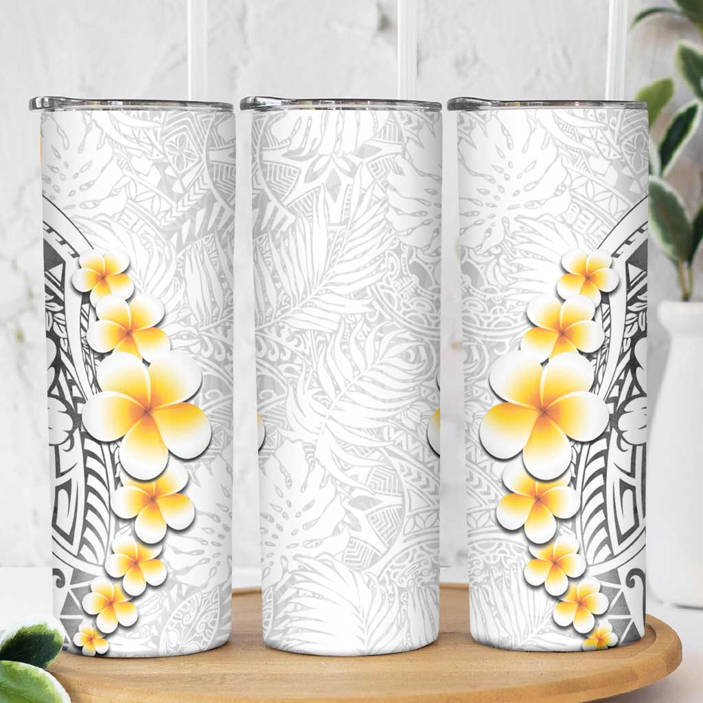 White Tropical Plumeria With Galaxy Polynesian Art Skinny Tumbler
