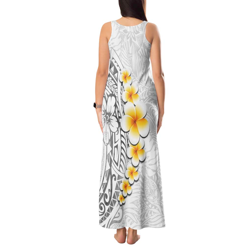 White Tropical Plumeria With Galaxy Polynesian Art Tank Maxi Dress