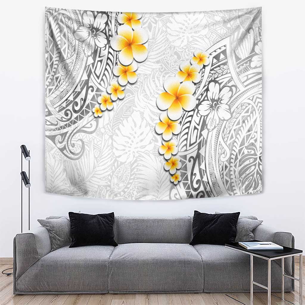 White Tropical Plumeria With Galaxy Polynesian Art Tapestry LT14 White - Polynesian Pride