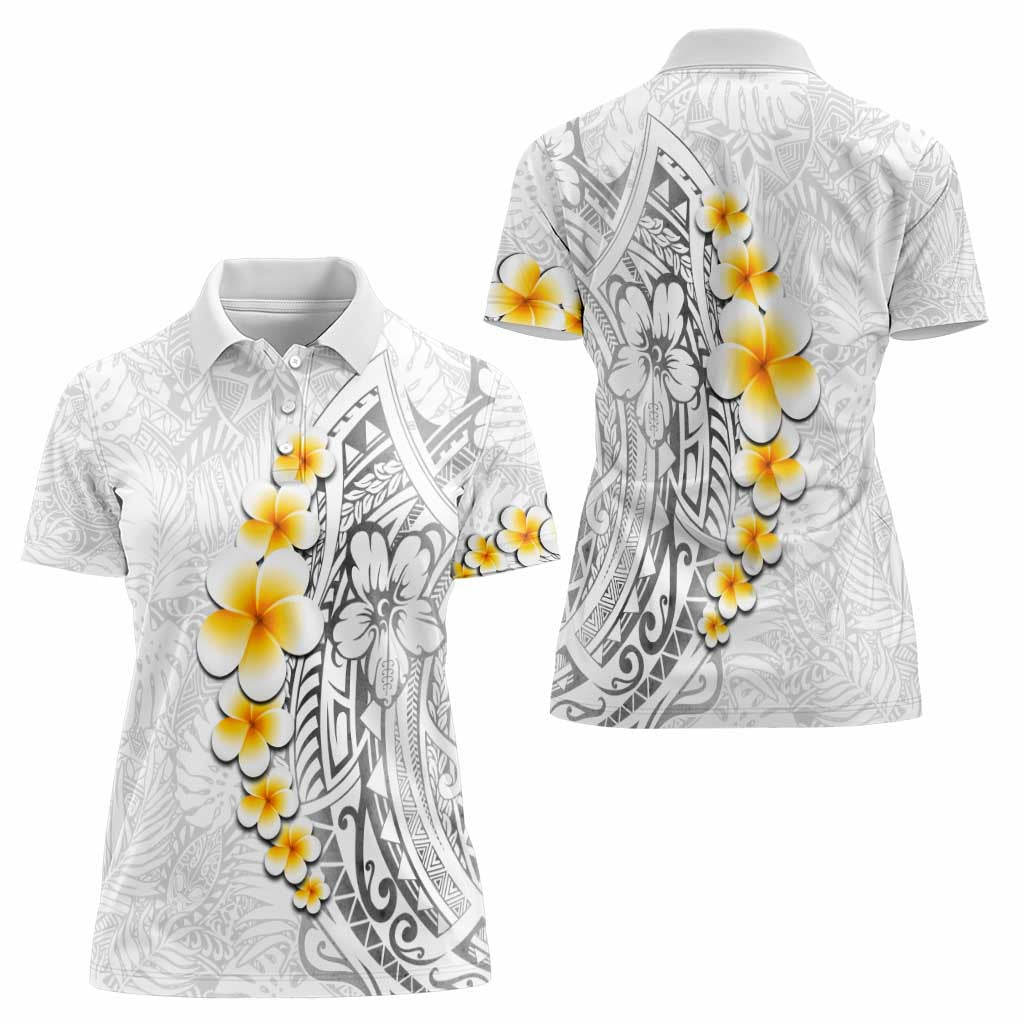 White Tropical Plumeria With Galaxy Polynesian Art Women Polo Shirt