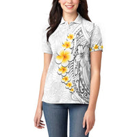 White Tropical Plumeria With Galaxy Polynesian Art Women Polo Shirt
