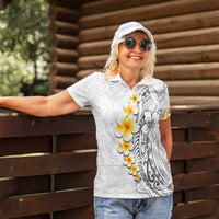 White Tropical Plumeria With Galaxy Polynesian Art Women Polo Shirt