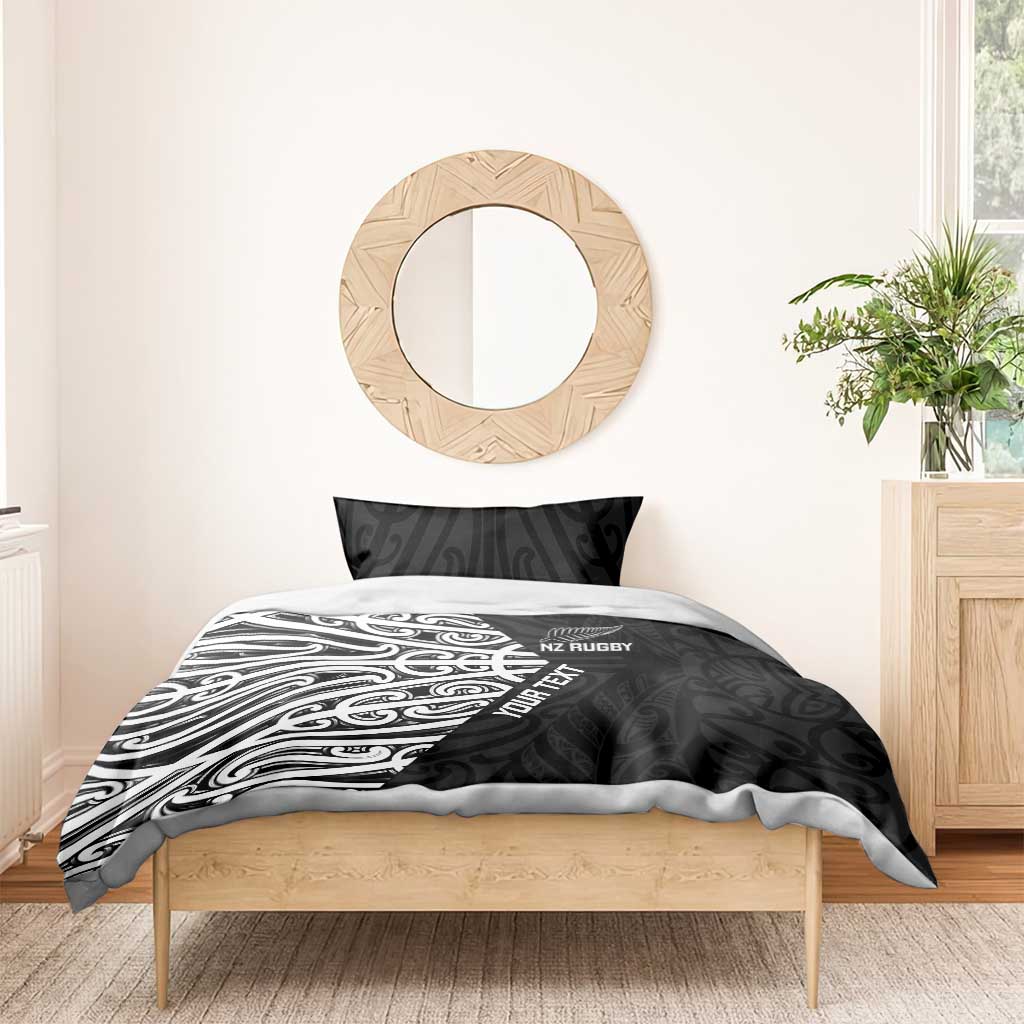 New Zealand Silver Fern Rugby Custom Bedding Set Maori Koru Go Black Fern - Polynesian Pride