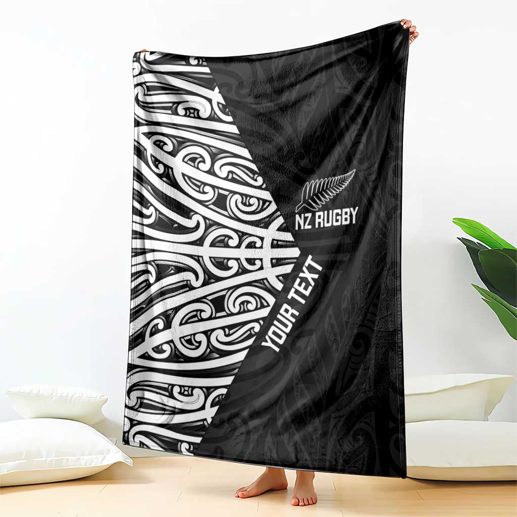 New Zealand Silver Fern Rugby Custom Blanket Maori Koru Go Black Fern - Polynesian Pride