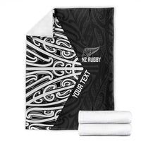 New Zealand Silver Fern Rugby Custom Blanket Maori Koru Go Black Fern - Polynesian Pride
