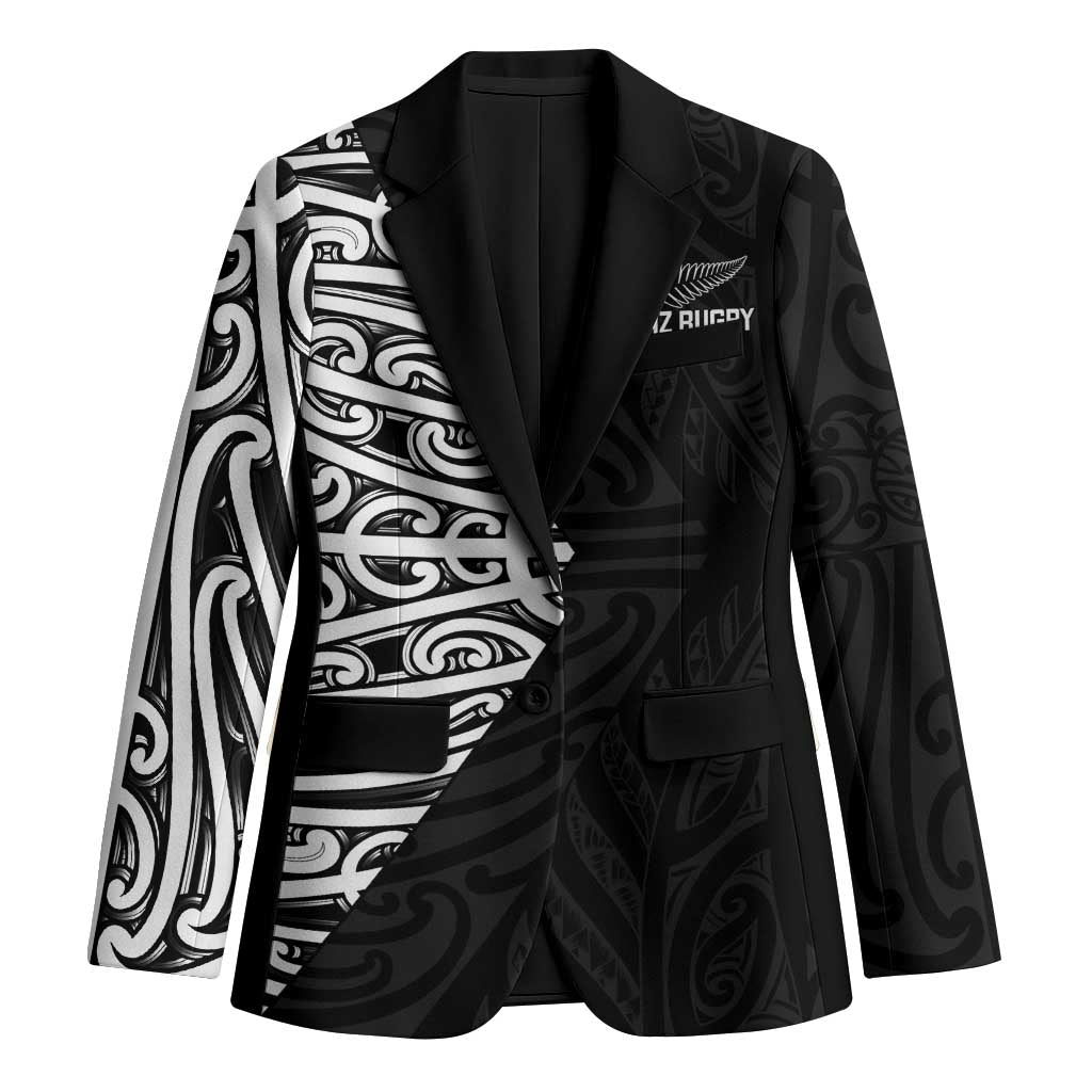 New Zealand Silver Fern Rugby Custom Blazer Maori Koru Go Black Fern - Polynesian Pride