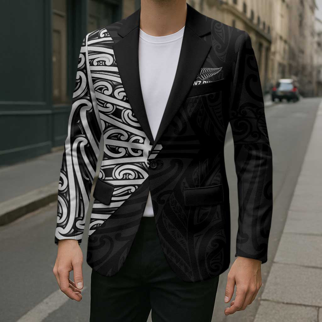 New Zealand Silver Fern Rugby Custom Blazer Maori Koru Go Black Fern - Polynesian Pride