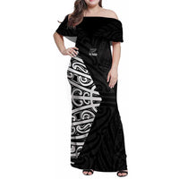 New Zealand Silver Fern Rugby Custom Family Matching Off Shoulder Maxi Dress and Hawaiian Shirt Maori Koru Go Black Fern - Polynesian Pride