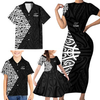 New Zealand Silver Fern Rugby Custom Family Matching Short Sleeve Bodycon Dress and Hawaiian Shirt Maori Koru Go Black Fern - Polynesian Pride