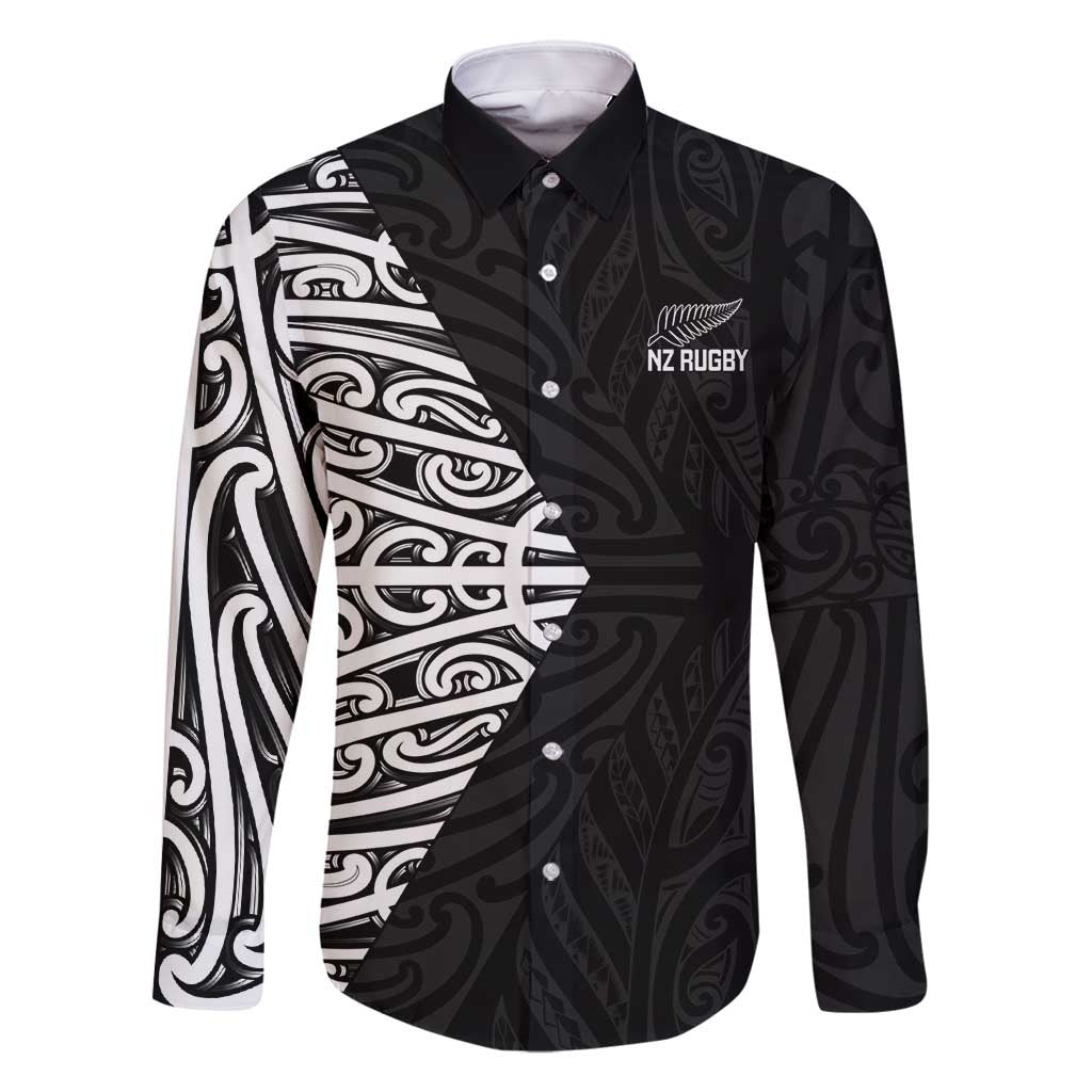 New Zealand Silver Fern Rugby Custom Family Matching Tank Maxi Dress and Hawaiian Shirt Maori Koru Go Black Fern - Polynesian Pride