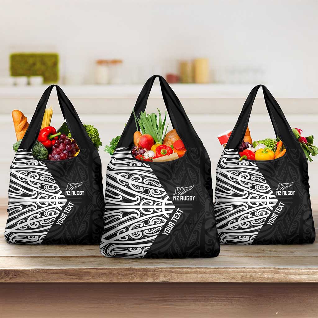 New Zealand Silver Fern Rugby Custom Grocery Bag Maori Koru Go Black Fern - Polynesian Pride