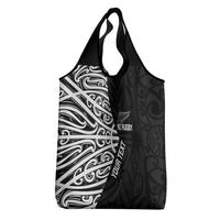 New Zealand Silver Fern Rugby Custom Grocery Bag Maori Koru Go Black Fern - Polynesian Pride