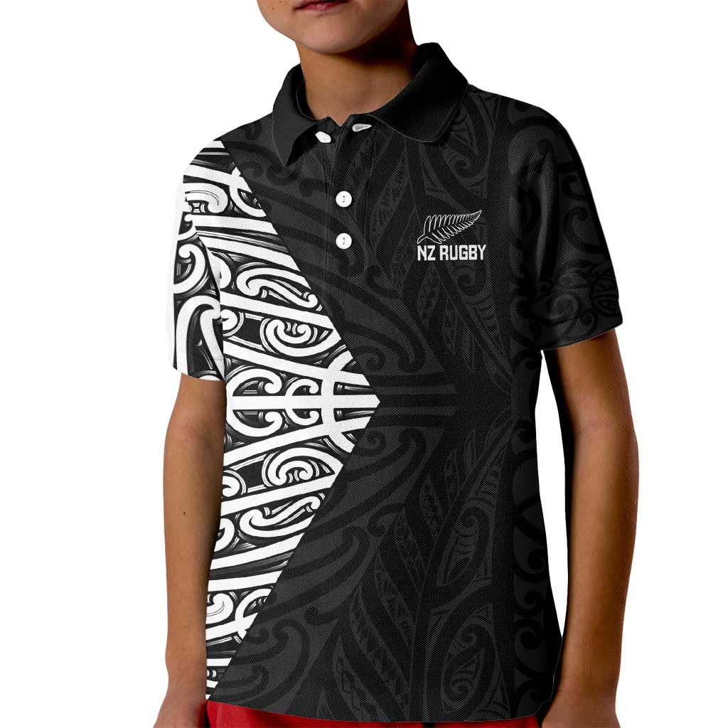New Zealand Silver Fern Rugby Custom Kid Polo Shirt Maori Koru Go Black Fern - Polynesian Pride