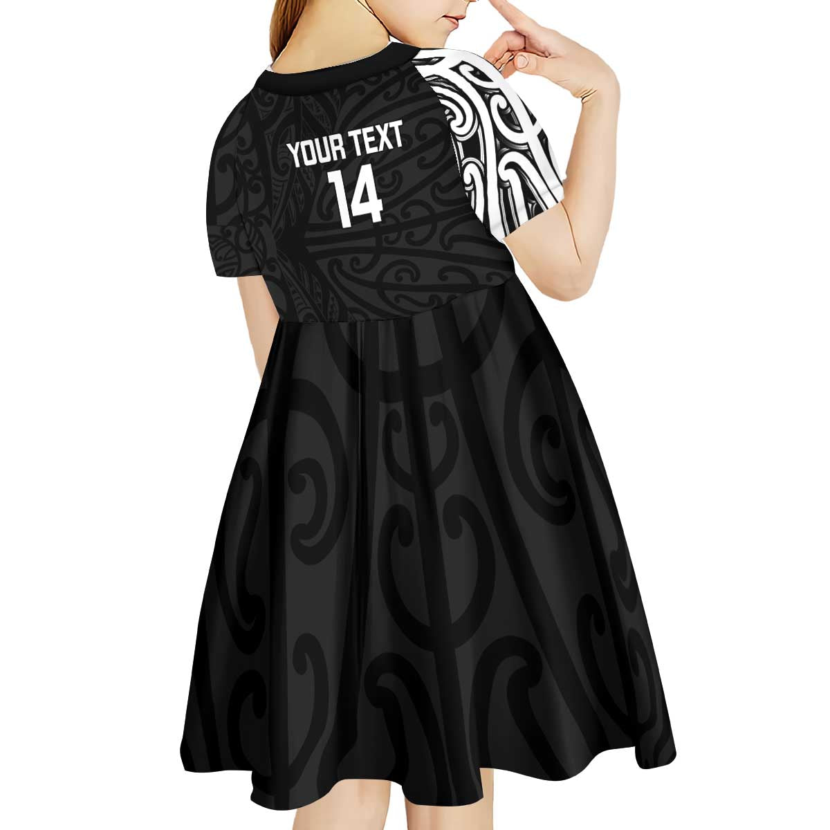 New Zealand Silver Fern Rugby Custom Kid Short Sleeve Dress Maori Koru Go Black Fern - Polynesian Pride